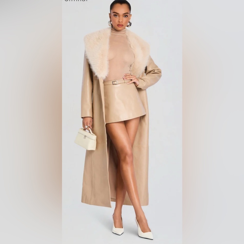 CURRENT SEASON NEW Retrofete Kieran leather long coat in latte - Picture 2 of 12